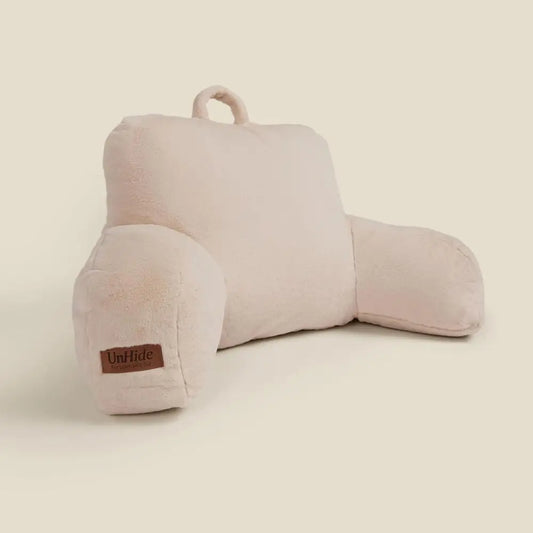 Plush Bed Reading Pillow with Armrests - Beige